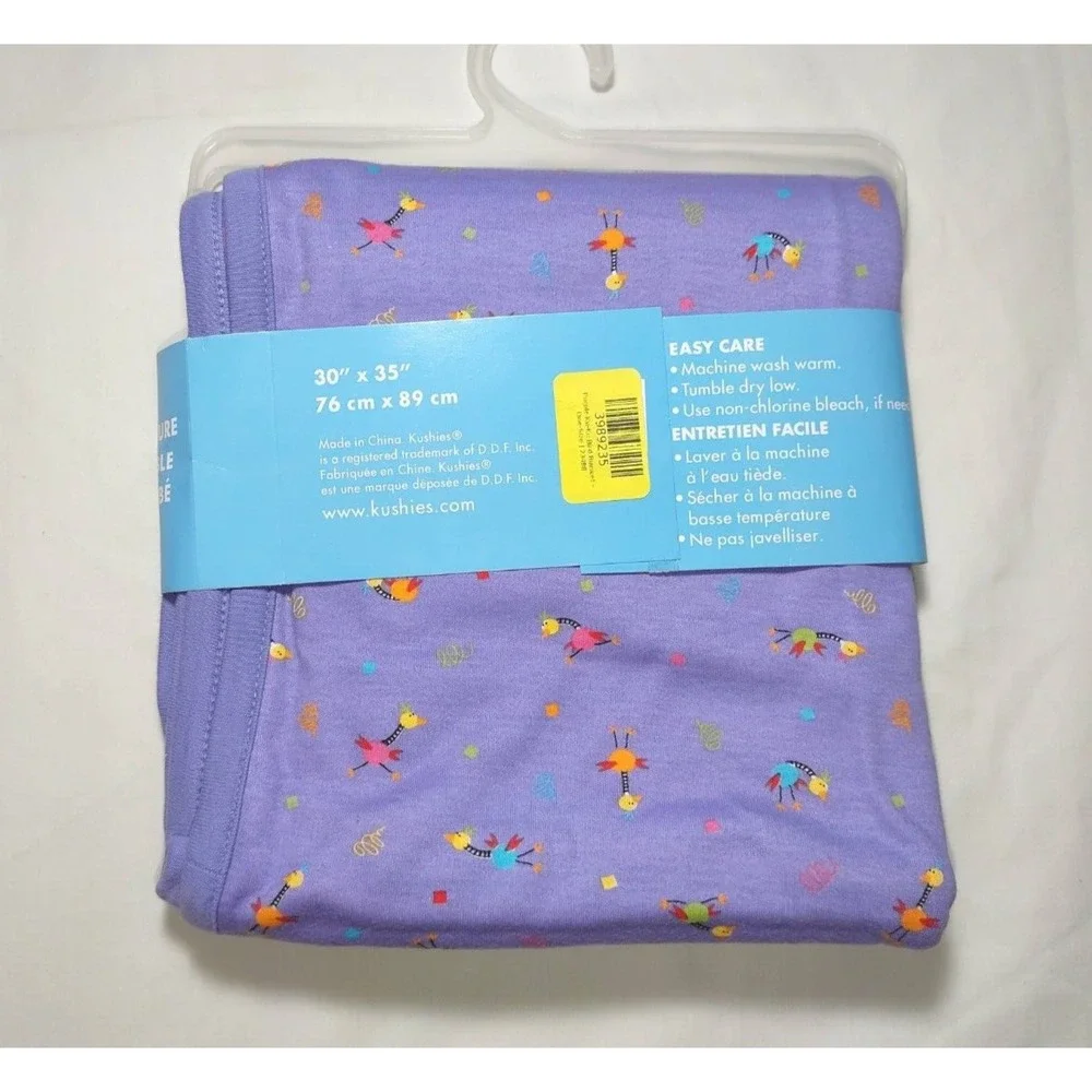 Kushies Purple Ku‎ Ku Bird Baby Blanket Pink Stripe Cotton Reversible Girl Lovey